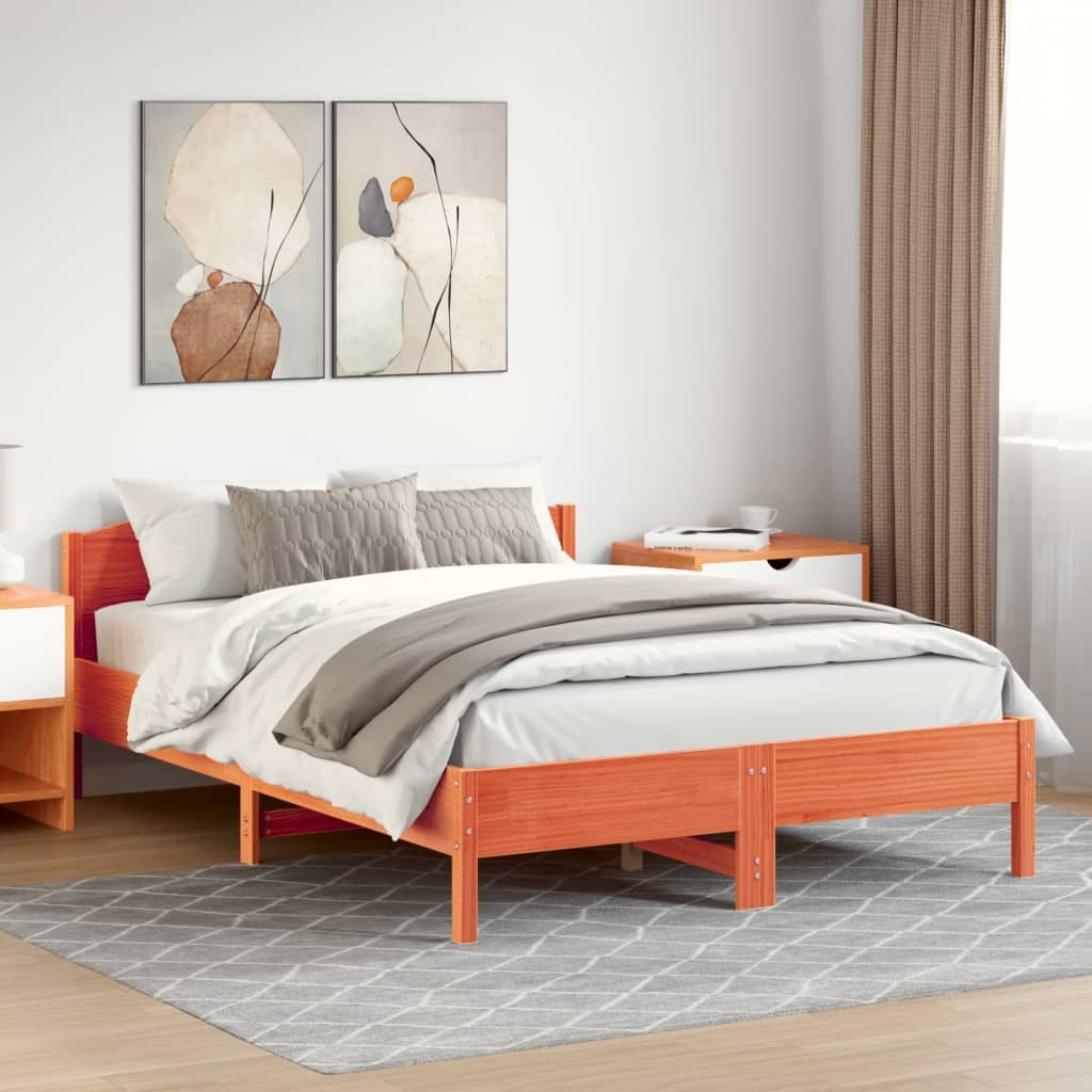 Cadre de lit sans matelas cire marron 160x200cm bois pin massif - XIOS