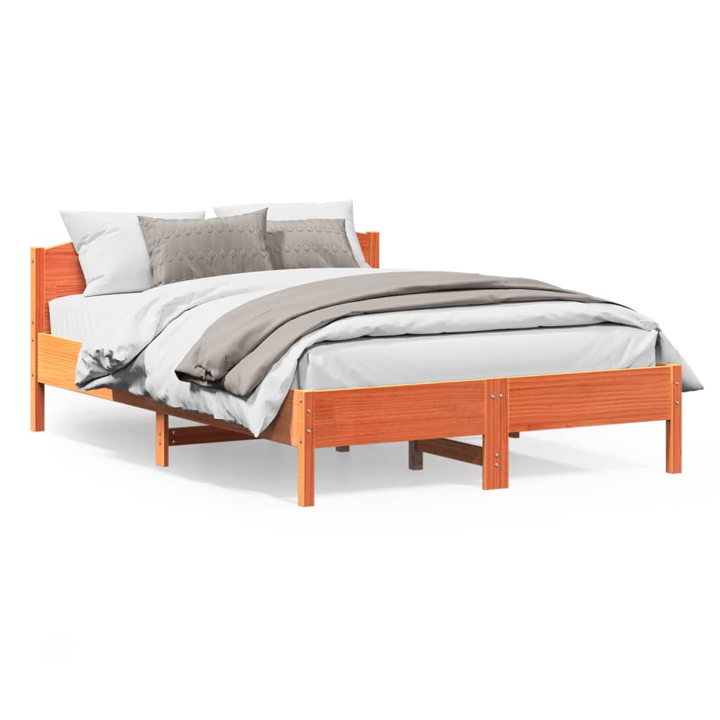 Cadre de lit sans matelas cire marron 150x200cm bois pin massif - XIOS