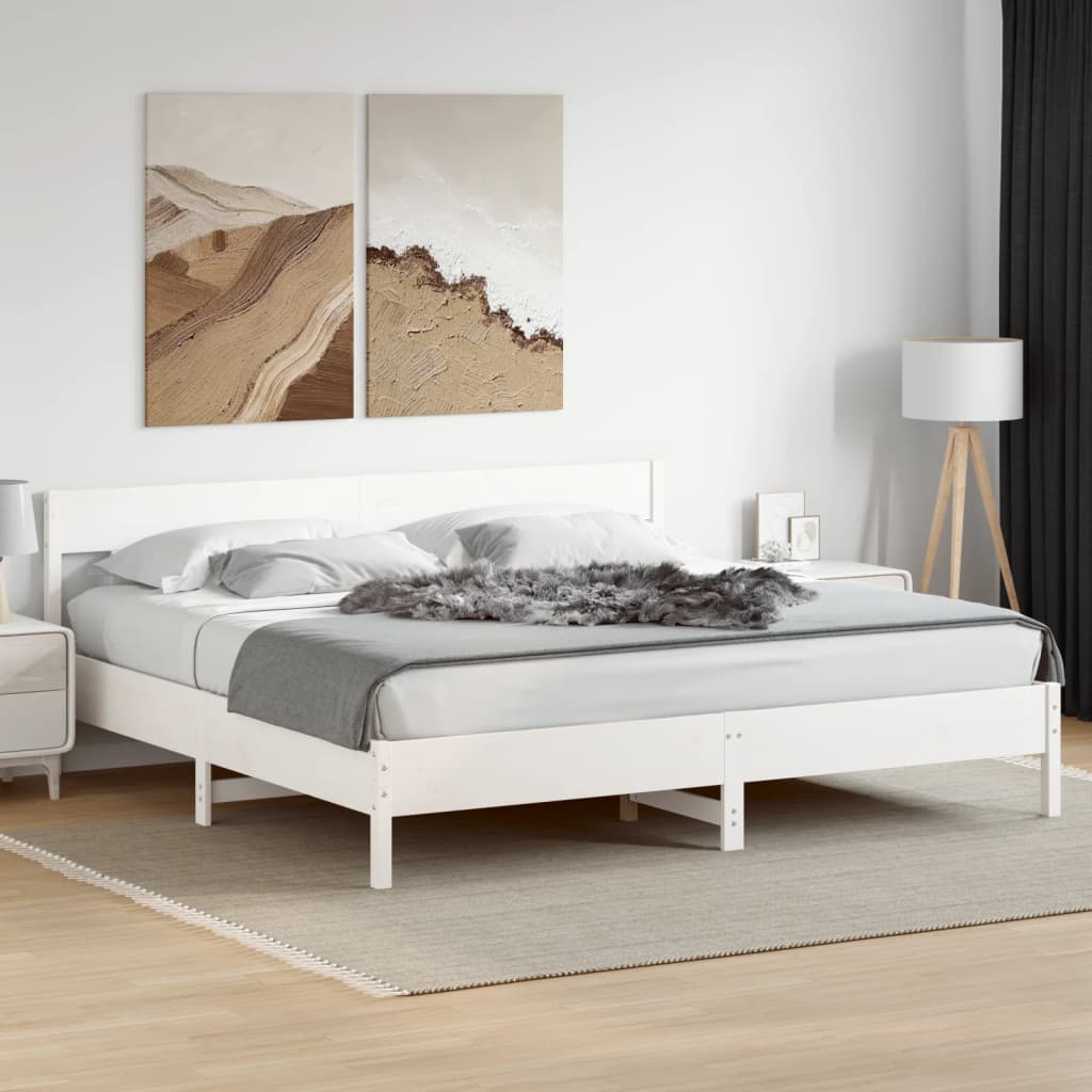 Cadre de lit sans matelas blanc 200x200 cm bois massif de pin - XIOS