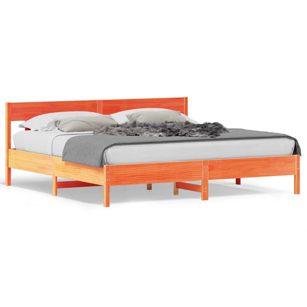 Cadre de lit sans matelas cire marron 200x200cm bois pin massif - XIOS