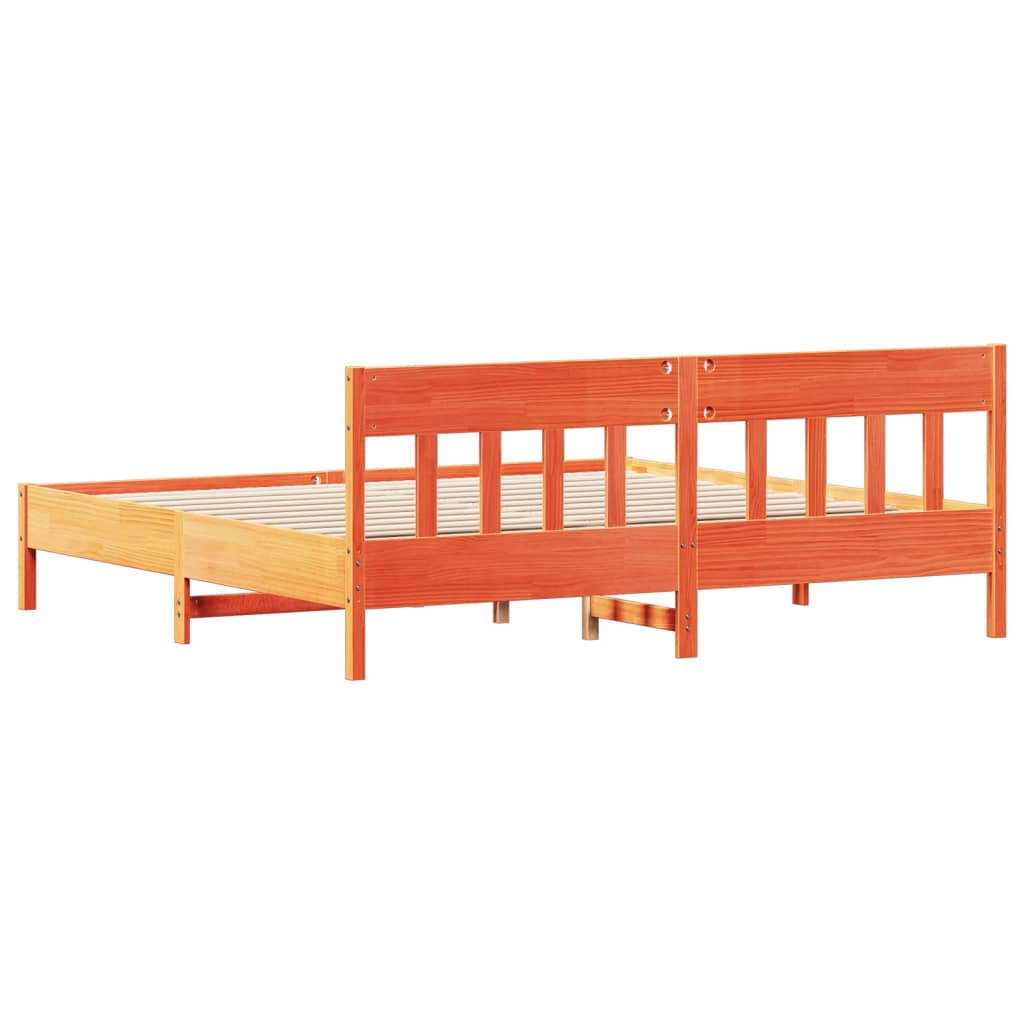Cadre de lit sans matelas cire marron 200x200cm bois pin massif - XIOS