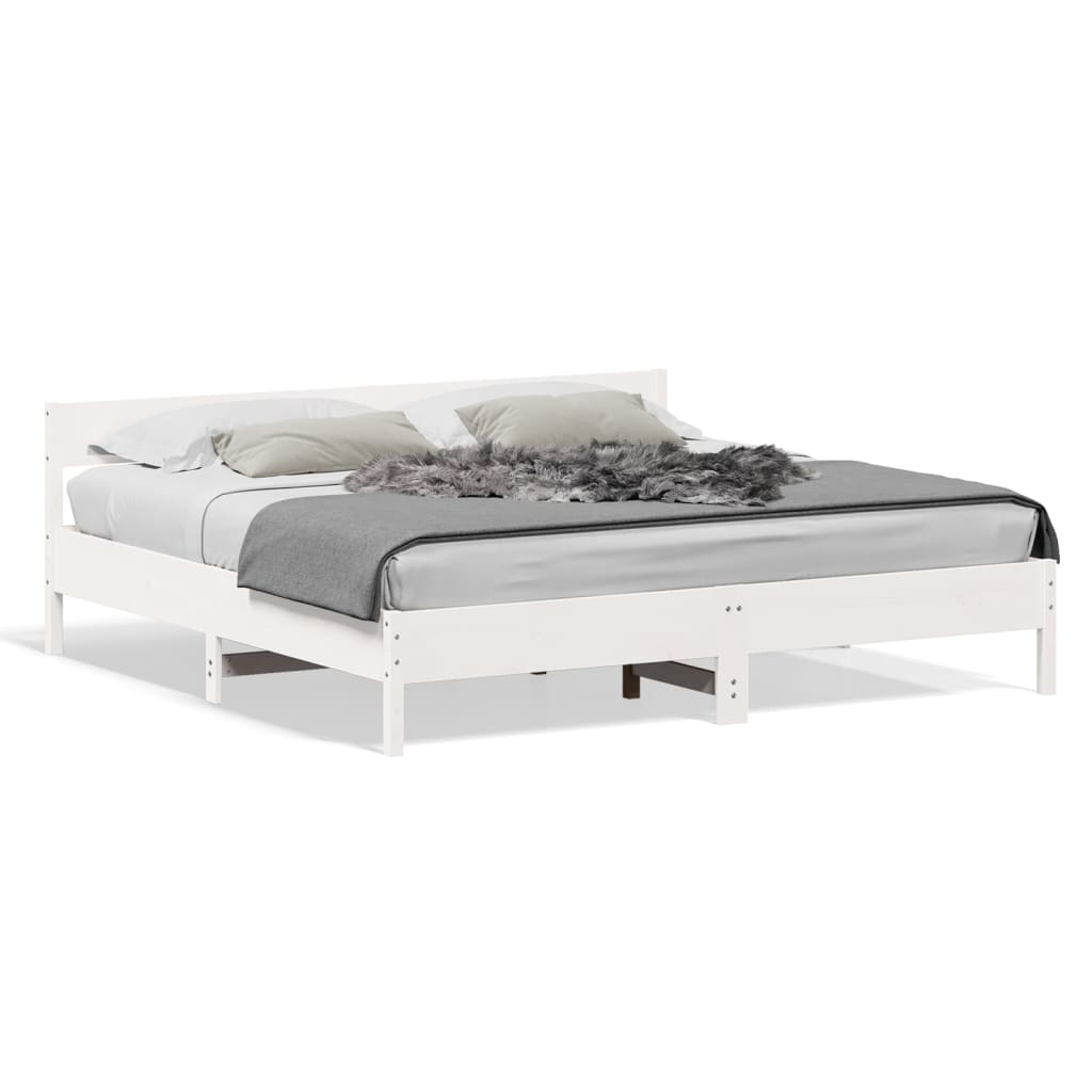 Cadre de lit sans matelas blanc 200x200 cm bois massif de pin - XIOS