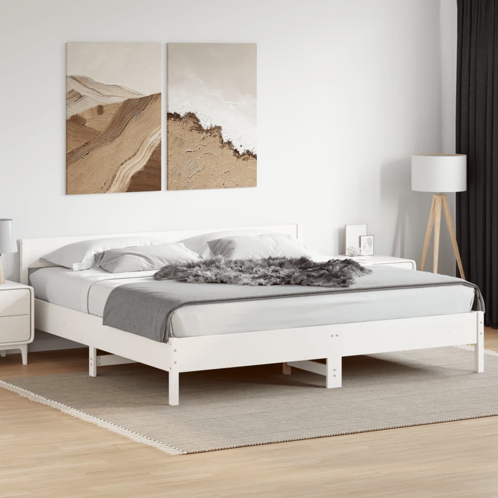 Cadre de lit sans matelas blanc 200x200 cm bois massif de pin - XIOS