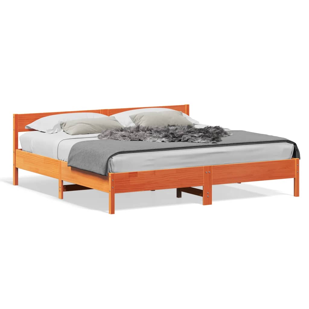 Cadre de lit sans matelas cire marron 200x200cm bois pin massif - XIOS