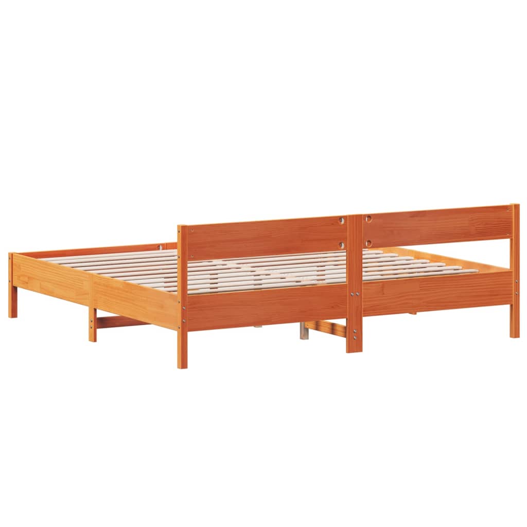Cadre de lit sans matelas cire marron 200x200cm bois pin massif - XIOS