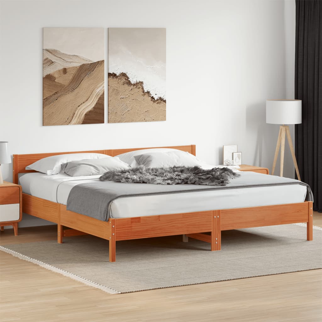 Cadre de lit sans matelas cire marron 200x200cm bois pin massif - XIOS
