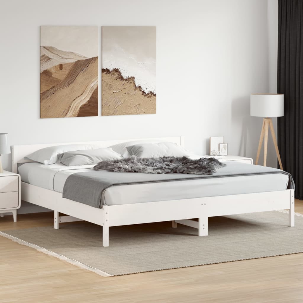 Cadre de lit sans matelas blanc 180x200 cm bois massif de pin - XIOS