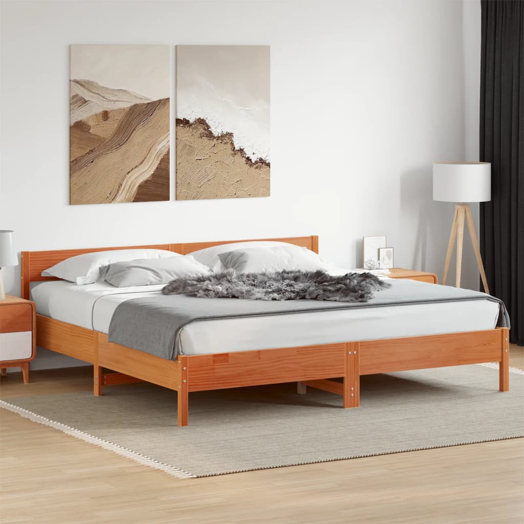 Cadre de lit sans matelas cire marron 180x200cm bois pin massif - XIOS