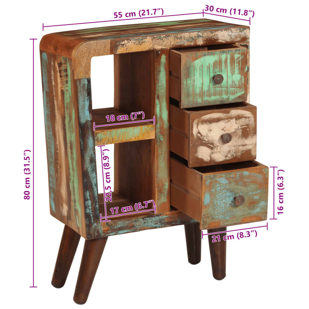 Buffet 55x30x80 cm bois massif de récupération - XIOS