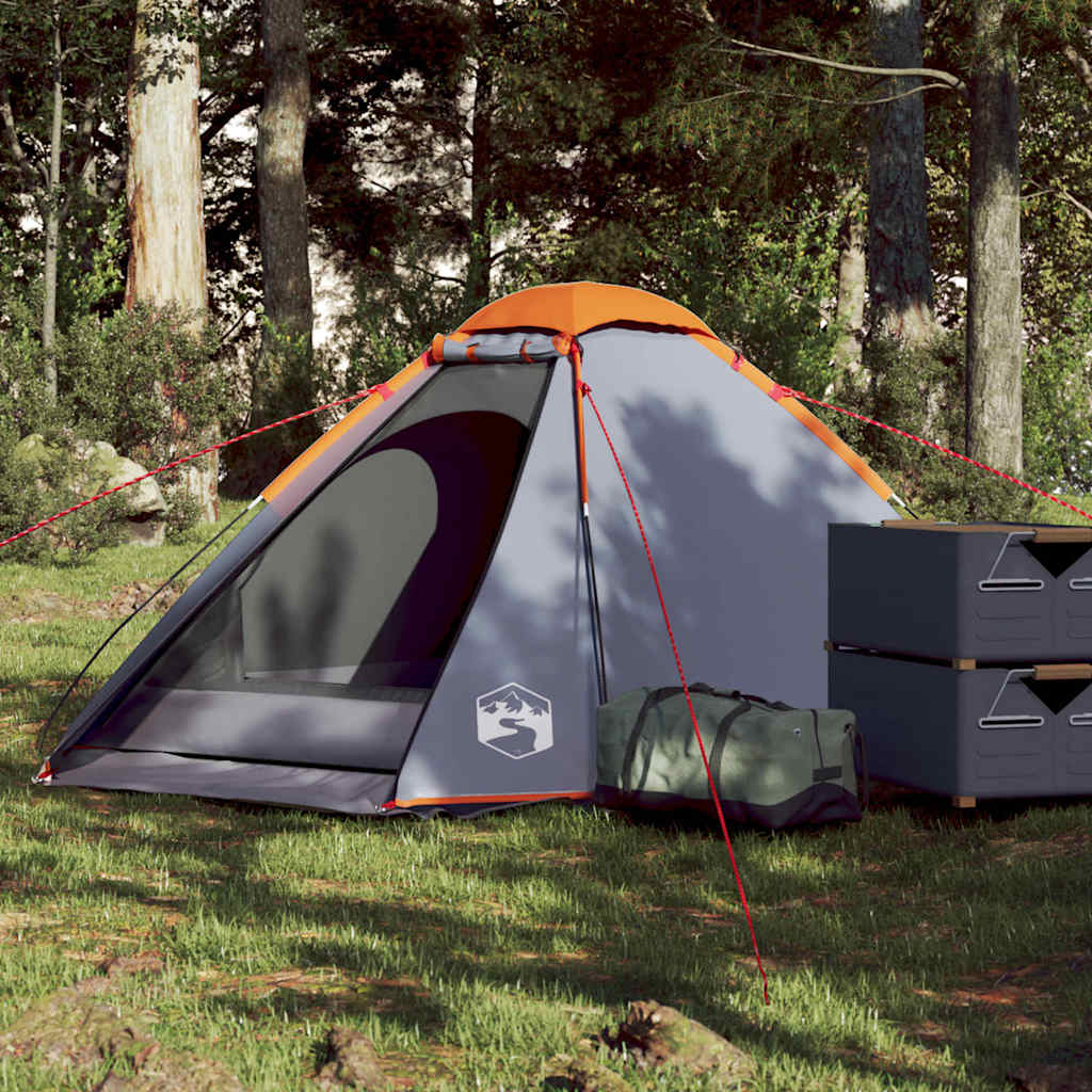 Tente de camping à dôme 2 personnes gris et orange imperméable Tentes vidaXL