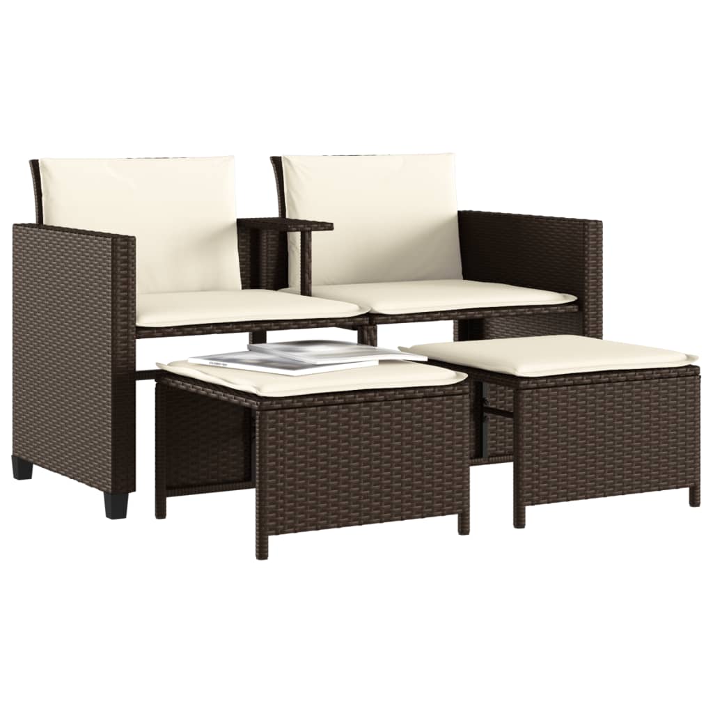 Canapé de jardin 2 places avec table et tabourets marron rotin - XIOS