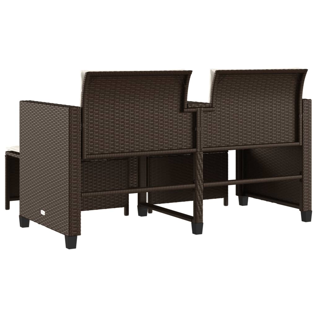 Canapé de jardin 2 places avec table et tabourets marron rotin - XIOS