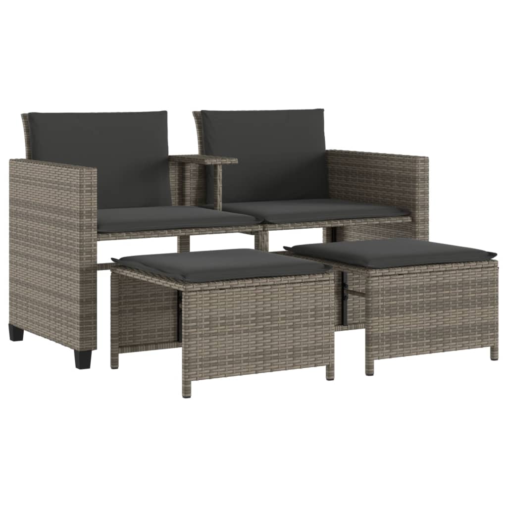 Canapé de jardin 2 places avec table et tabourets gris rotin Salons de jardin vidaXL