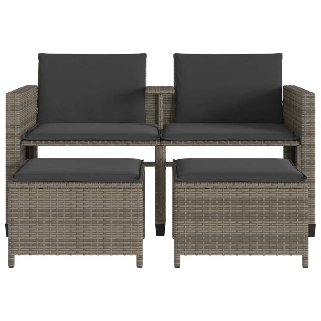 Canapé de jardin 2 places avec table et tabourets gris rotin Salons de jardin vidaXL