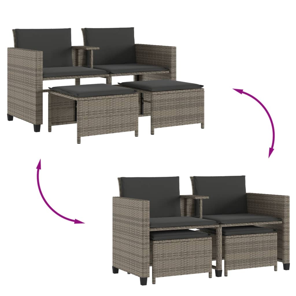 Canapé de jardin 2 places avec table et tabourets gris rotin Salons de jardin vidaXL