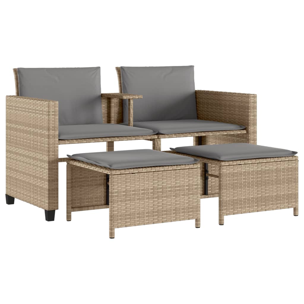 Canapé de jardin 2 places avec table et tabourets beige rotin Salons de jardin vidaXL