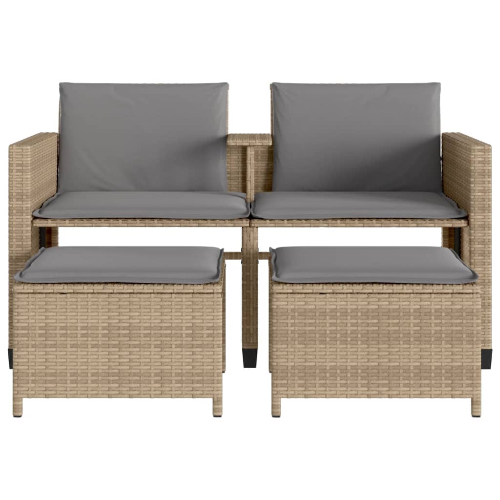 Canapé de jardin 2 places avec table et tabourets beige rotin Salons de jardin vidaXL