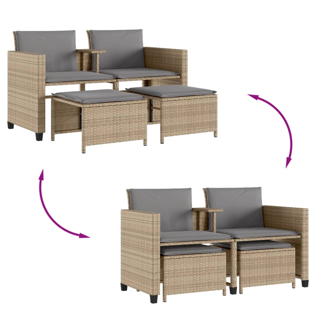 Canapé de jardin 2 places avec table et tabourets beige rotin Salons de jardin vidaXL