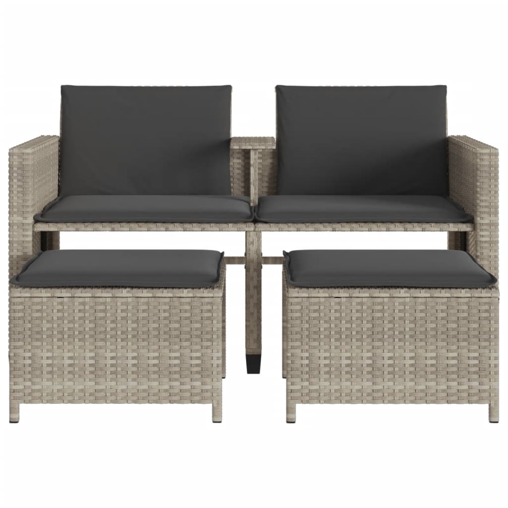 Canapé de jardin 2 places avec table tabourets gris clair rotin - XIOS