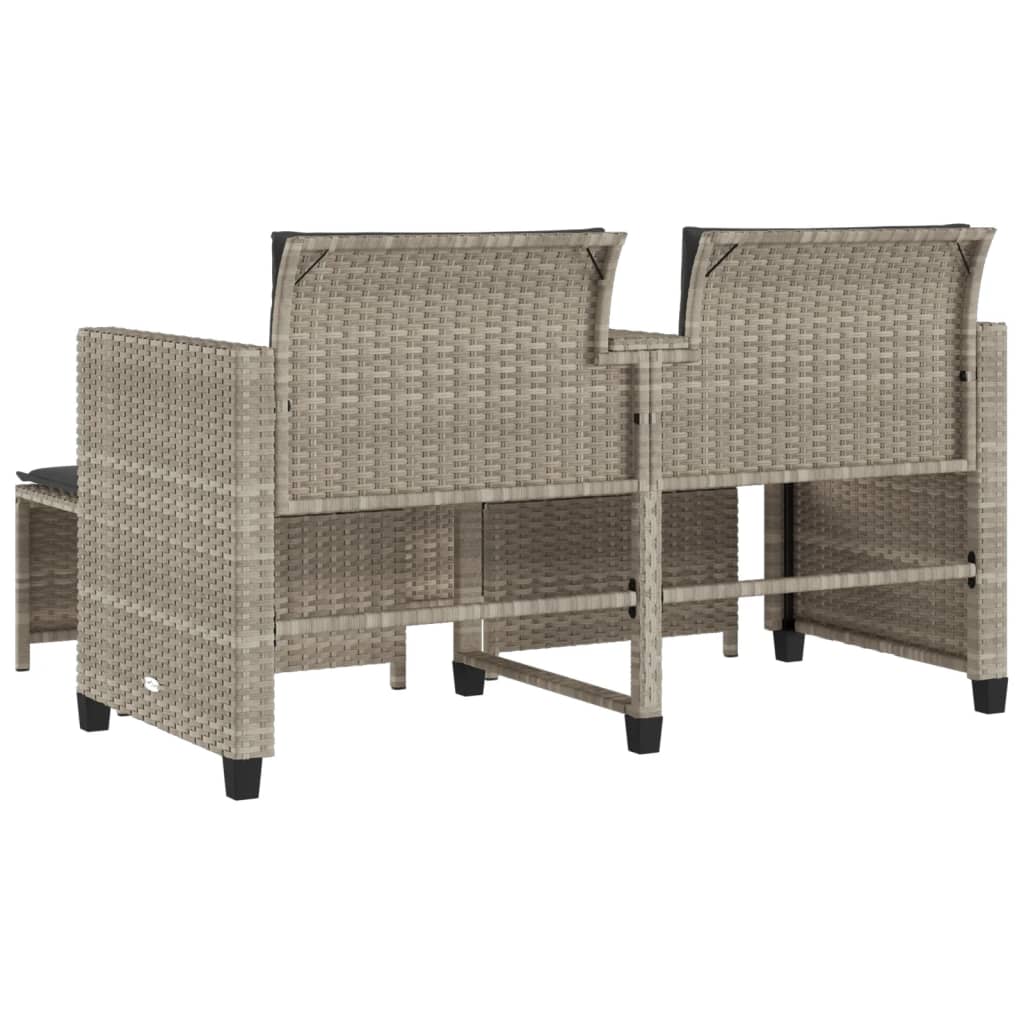 Canapé de jardin 2 places avec table tabourets gris clair rotin - XIOS