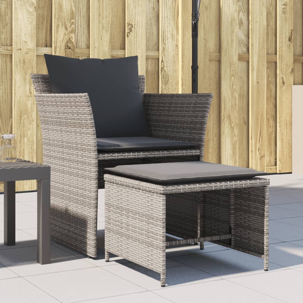 Chaise de jardin avec tabouret gris résine tressée Salons de jardin vidaXL