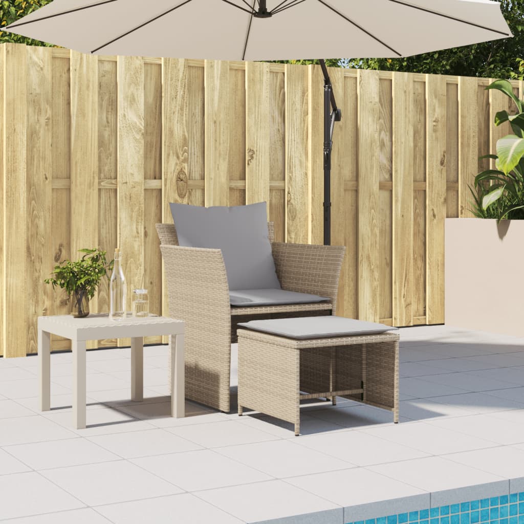 Chaise de jardin avec tabouret beige résine tressée - XIOS