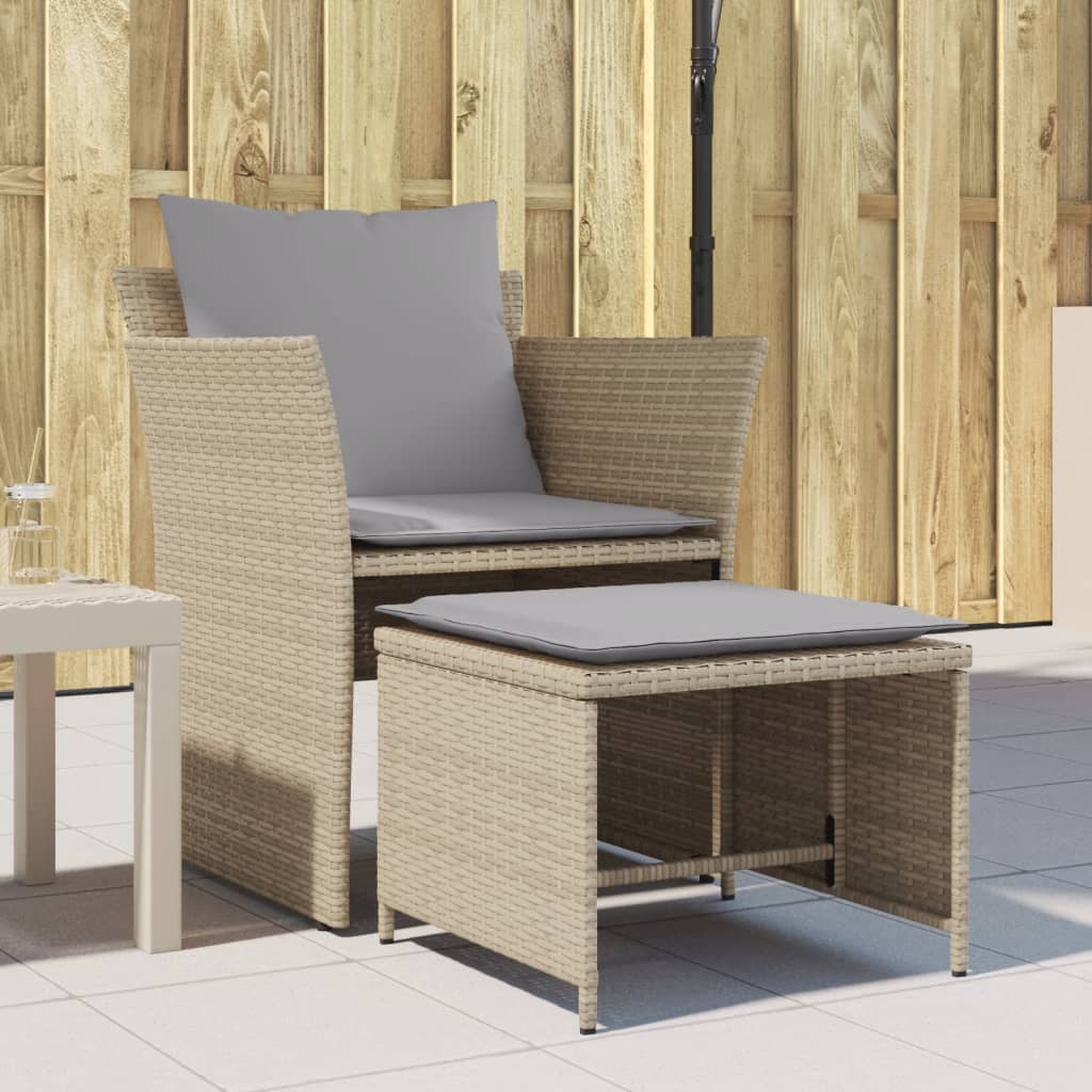Chaise de jardin avec tabouret beige résine tressée - XIOS