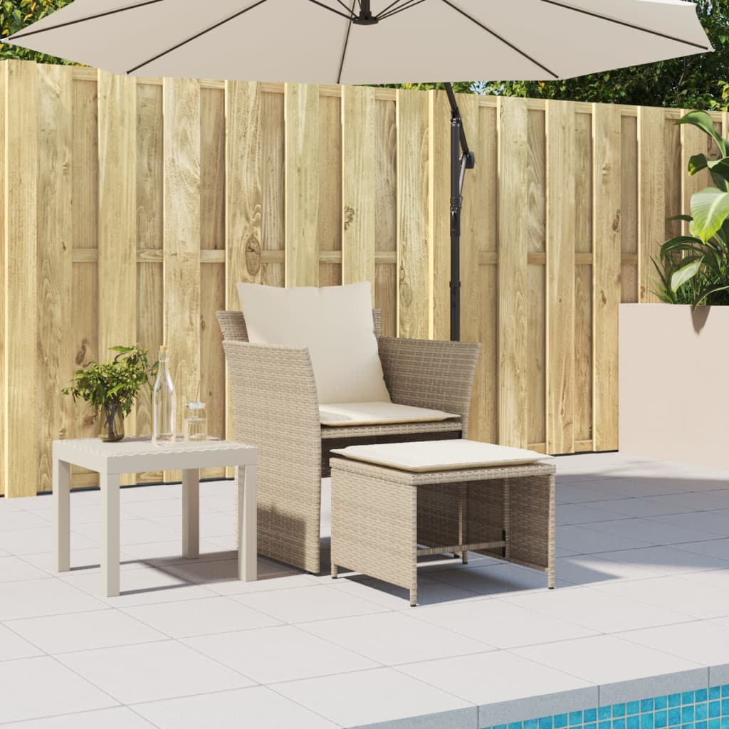 Chaise de jardin avec tabouret beige résine tressée - XIOS