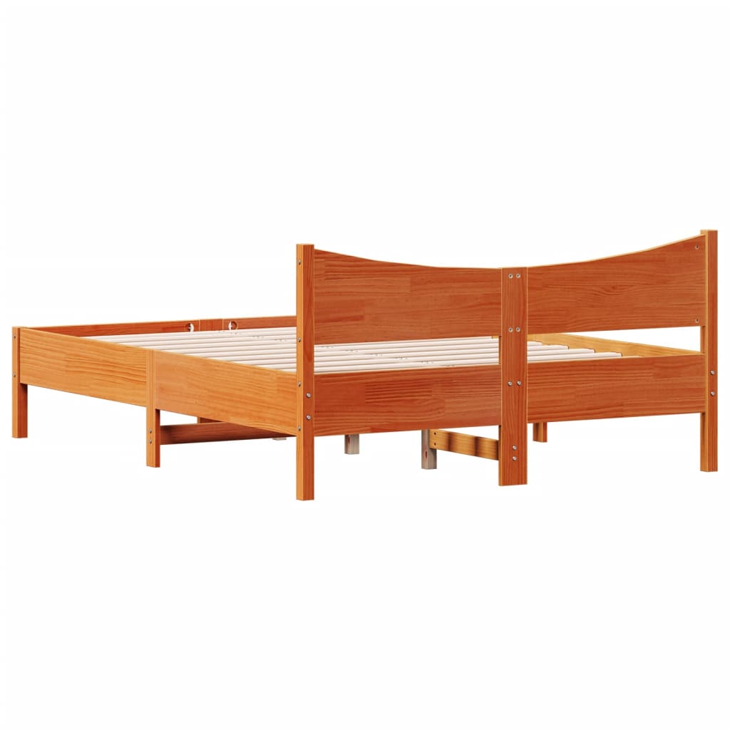 Cadre de lit sans matelas cire marron 140x190cm bois pin massif - XIOS