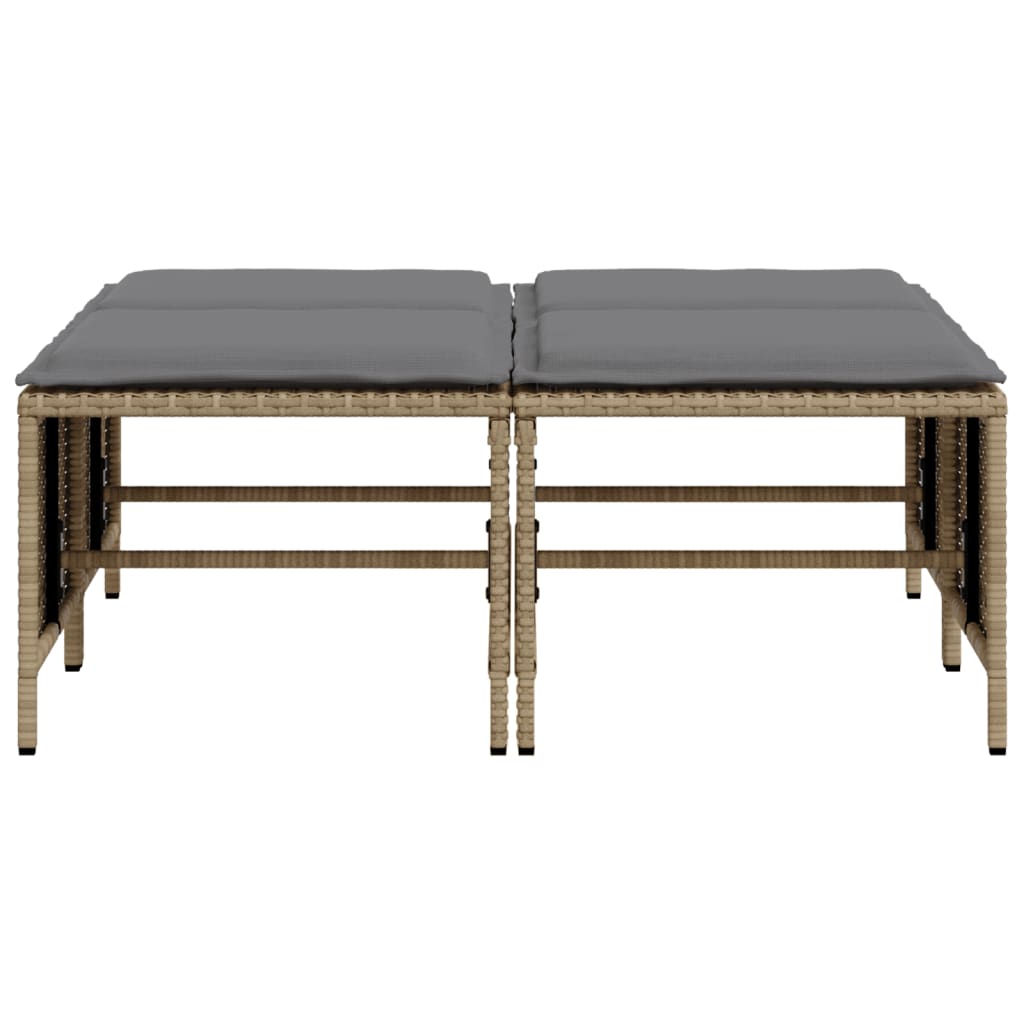 Tabourets de jardin avec coussins lot de 4 beige résine tressée Poufs d'extérieur vidaXL