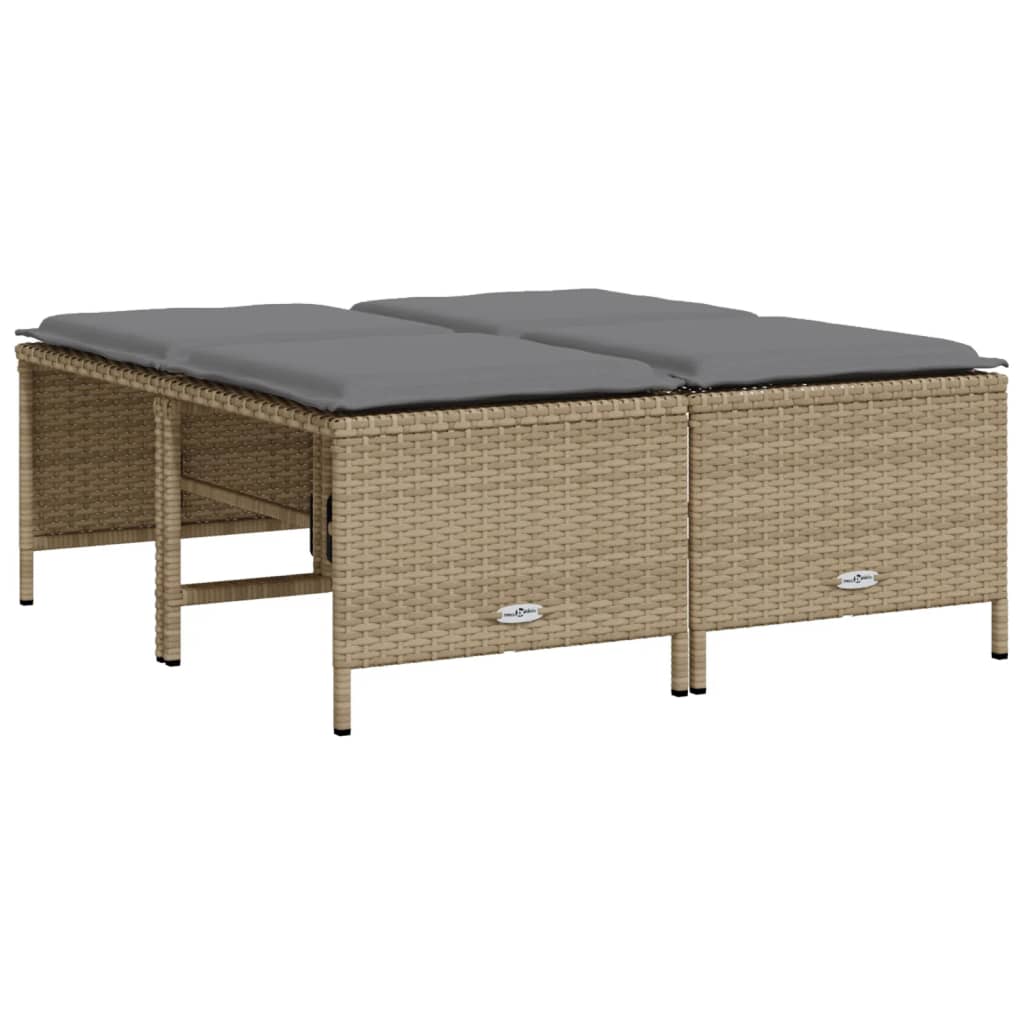 Tabourets de jardin avec coussins lot de 4 beige résine tressée Poufs d'extérieur vidaXL