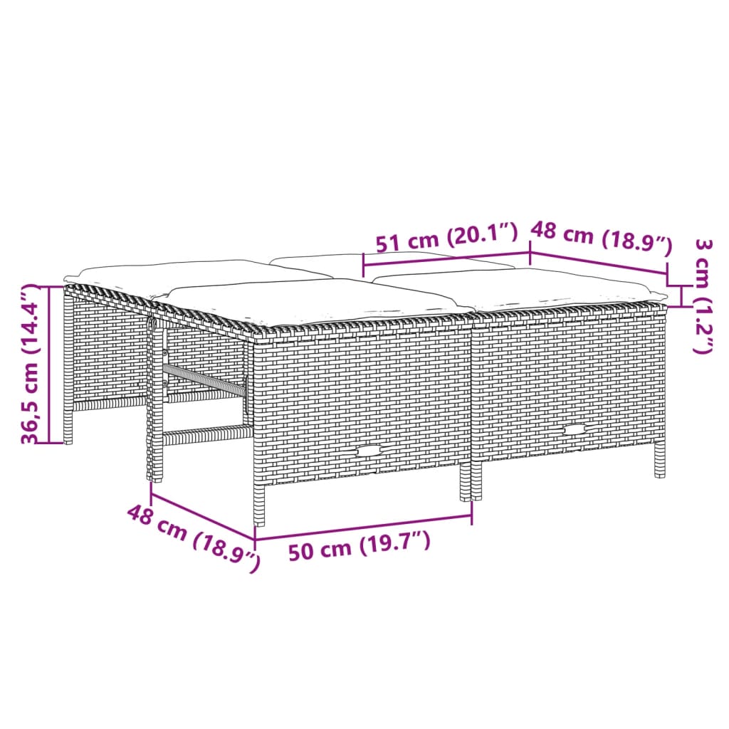 Tabourets de jardin avec coussins lot de 4 beige résine tressée Poufs d'extérieur vidaXL