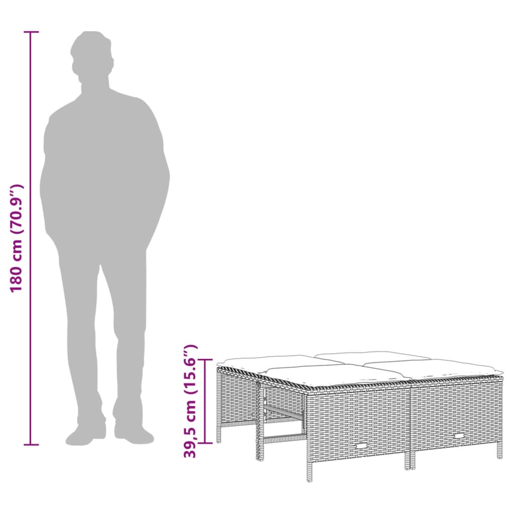 Tabourets de jardin avec coussins lot de 4 beige résine tressée Poufs d'extérieur vidaXL