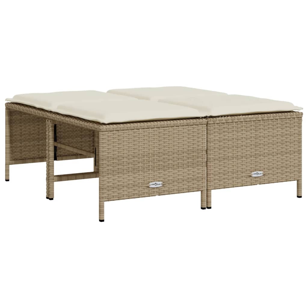 Tabourets de jardin avec coussins lot de 4 beige résine tressée Poufs d'extérieur vidaXL