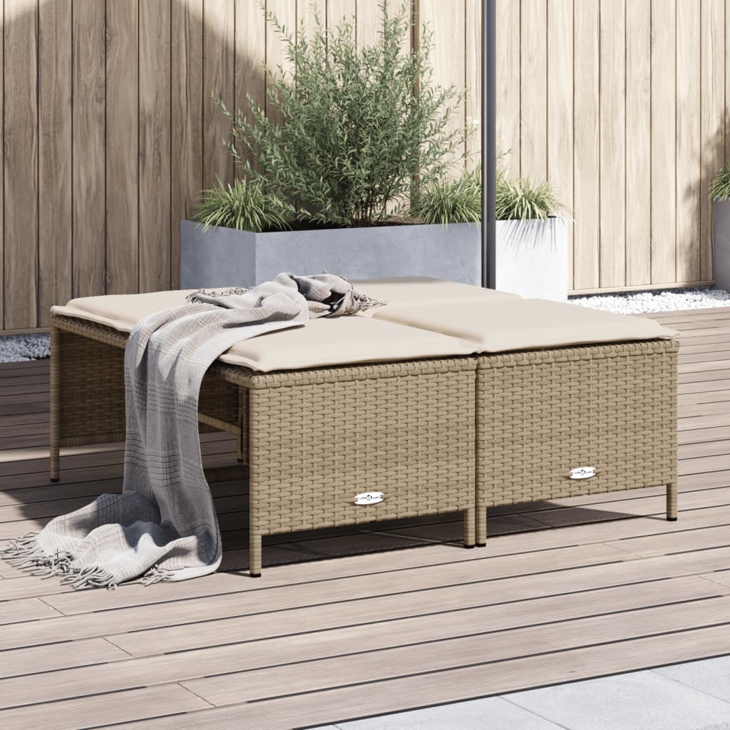 Tabourets de jardin avec coussins lot de 4 beige résine tressée Poufs d'extérieur vidaXL