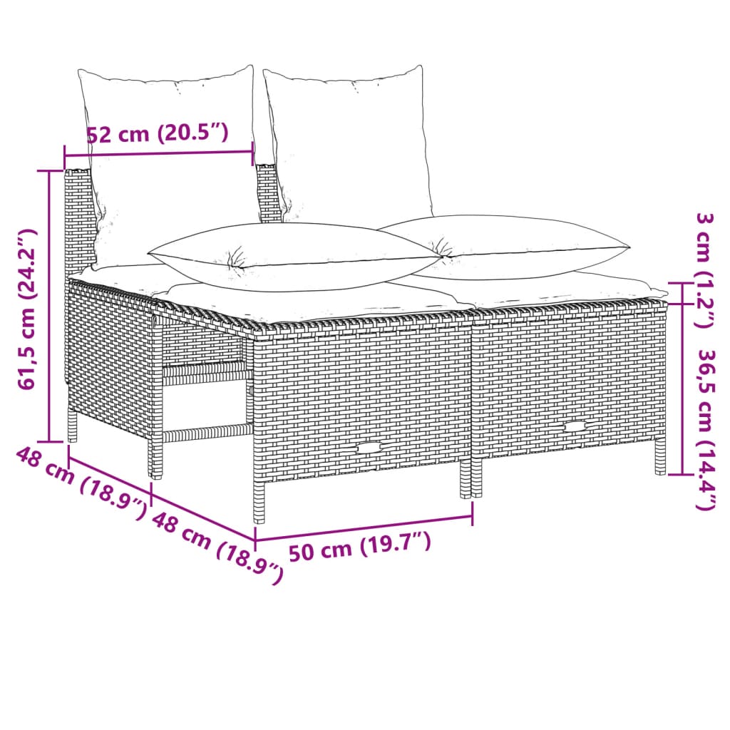 Salon de jardin 4 pcs avec coussins gris résine tressée Salons de jardin vidaXL