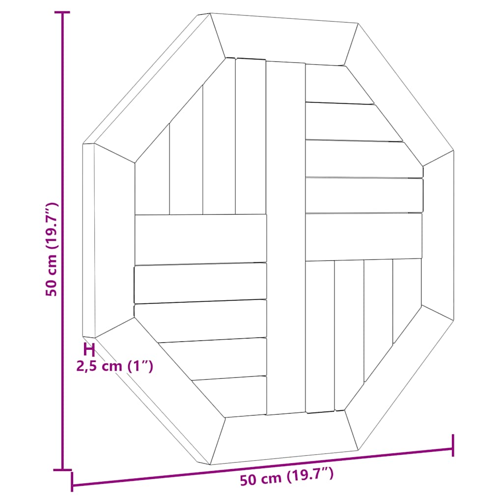 Dessus de table 50x50x2,5 cm octogonal bois de teck massif - XIOS