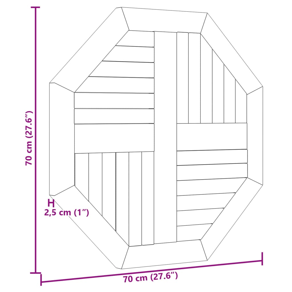 Dessus de table 70x70x2,5 cm octogonal bois de teck massif - XIOS