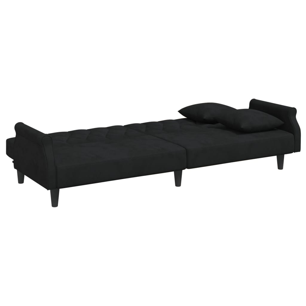 Canapé-lit à 2 places et oreillers et repose-pied noir velours - XIOS