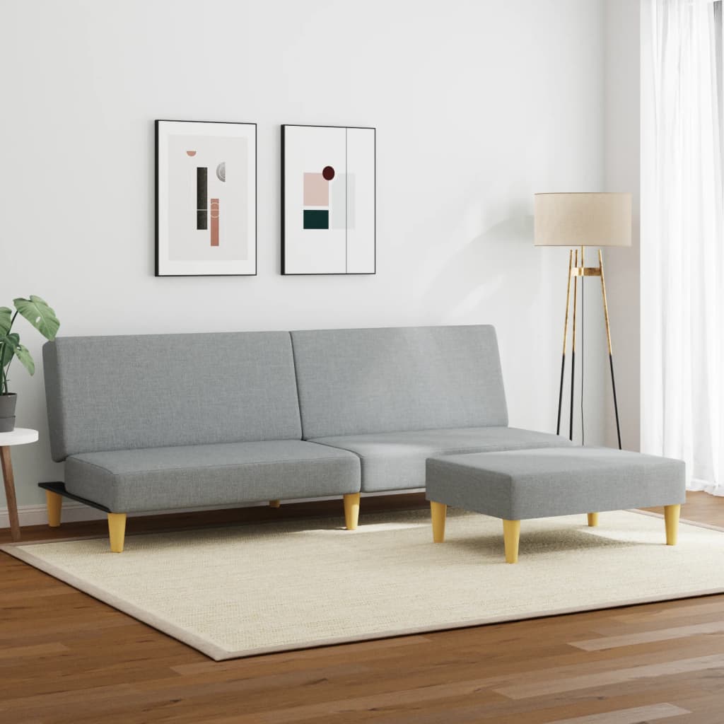 Canapé-lit à 2 places avec repose-pied gris clair tissu - XIOS