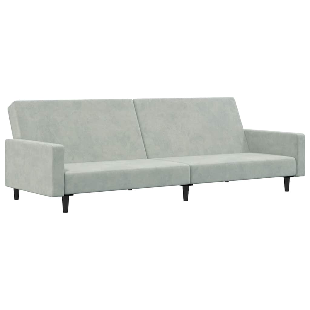 Canapé-lit à 2 places avec repose-pied gris clair velours - XIOS