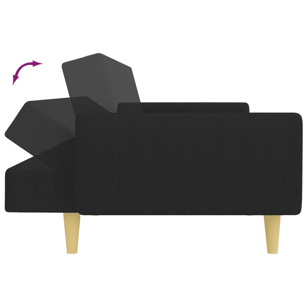 Canapé-lit à 2 places avec repose-pied noir tissu - XIOS