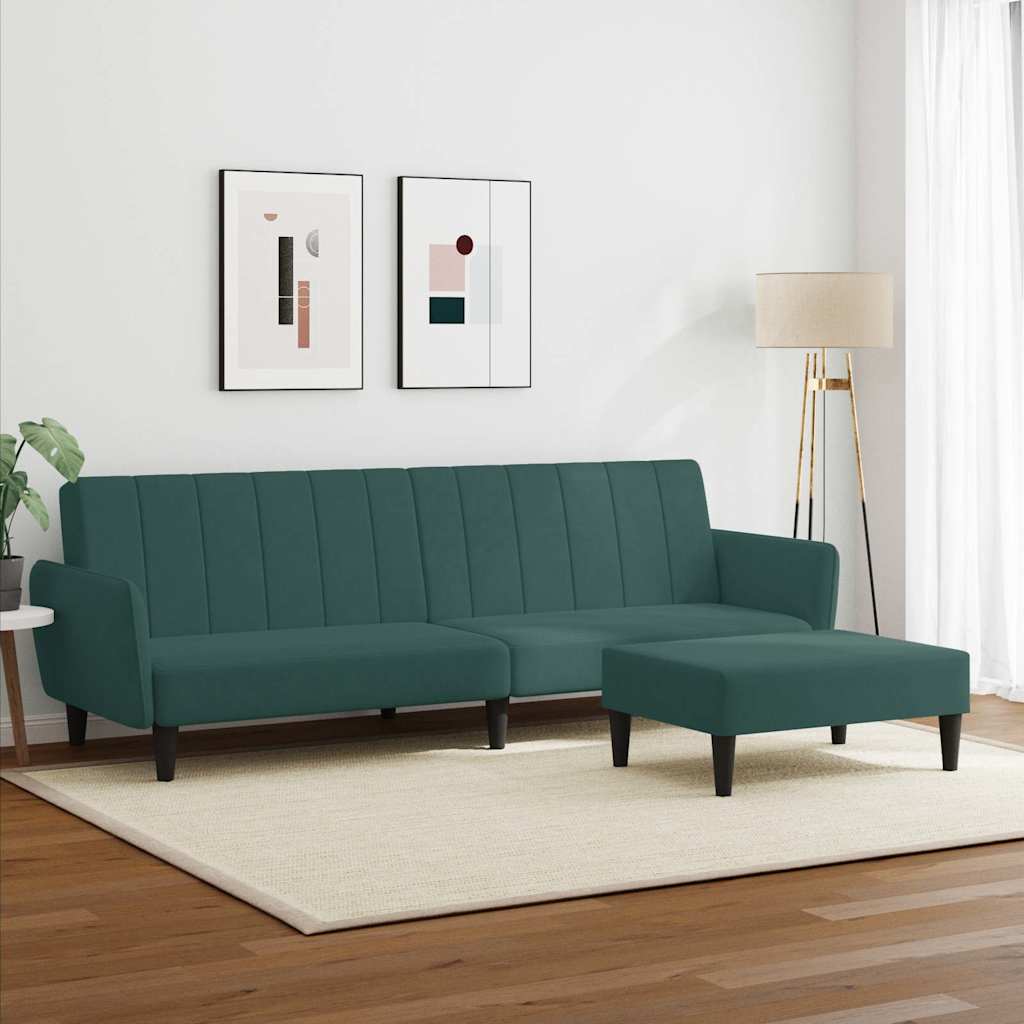 Canapé-lit à 2 places avec repose-pied vert foncé velours - XIOS