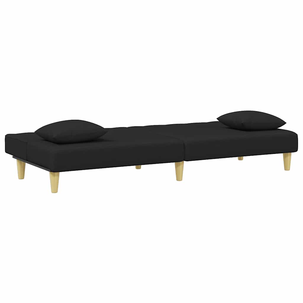 Canapé-lit à 2 places et oreillers et repose-pied noir tissu - XIOS
