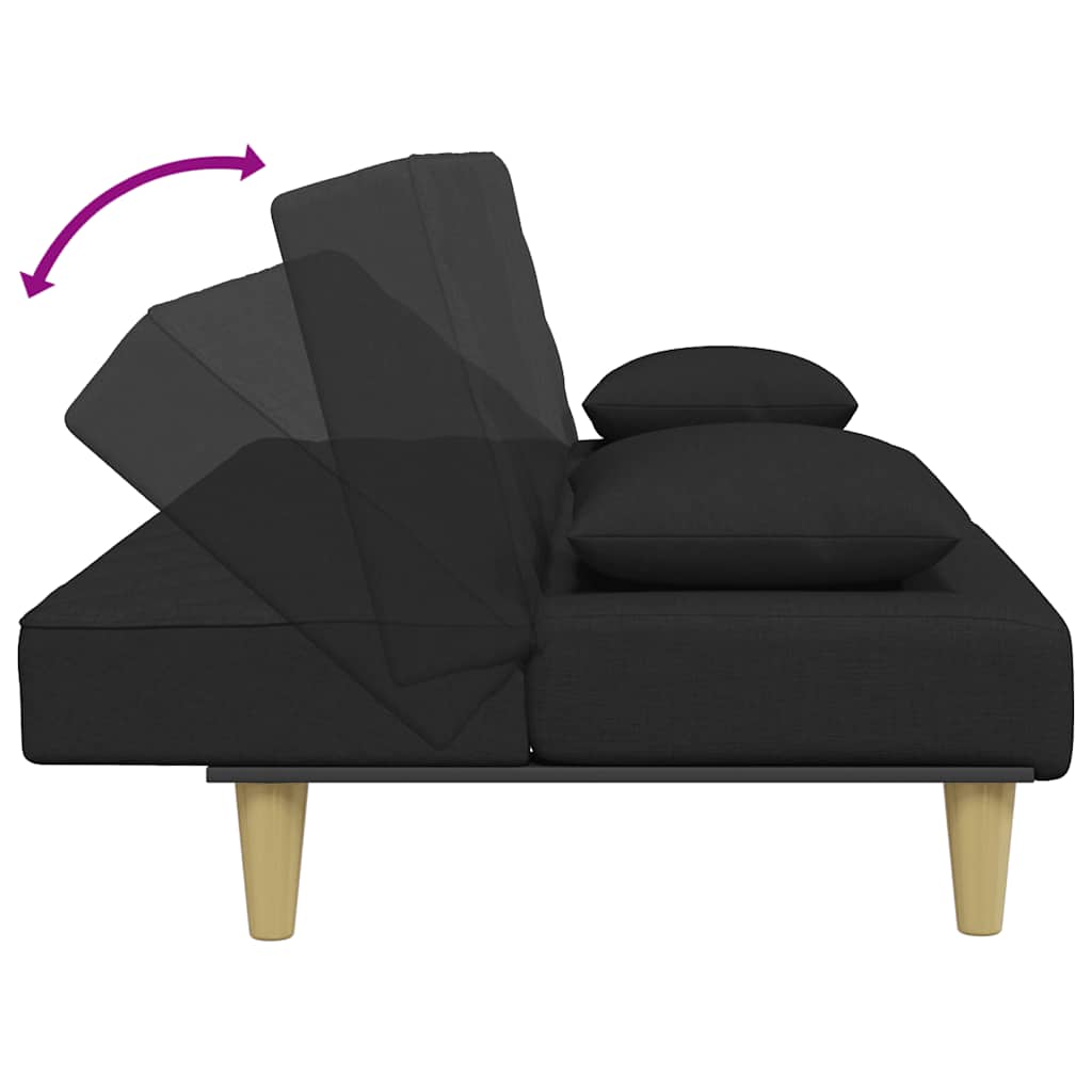 Canapé-lit à 2 places et oreillers et repose-pied noir tissu - XIOS