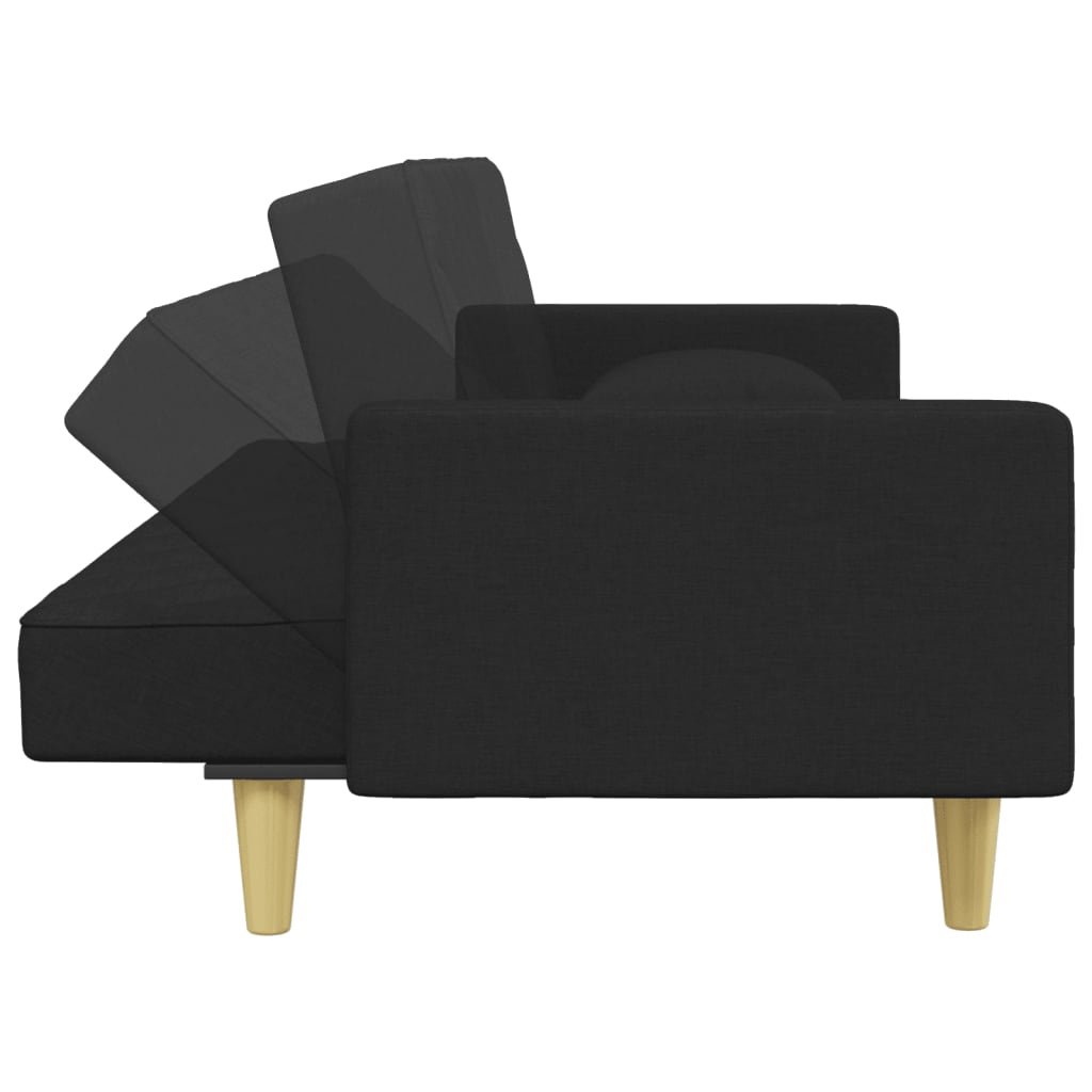 Canapé-lit à 2 places et oreillers et repose-pied noir tissu - XIOS