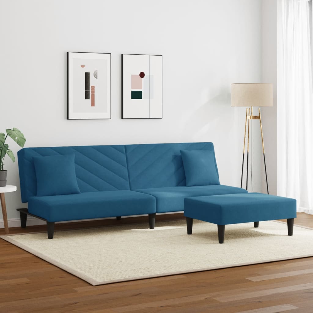 Ensemble de canapés 2 pcs avec coussins bleu velours - XIOS