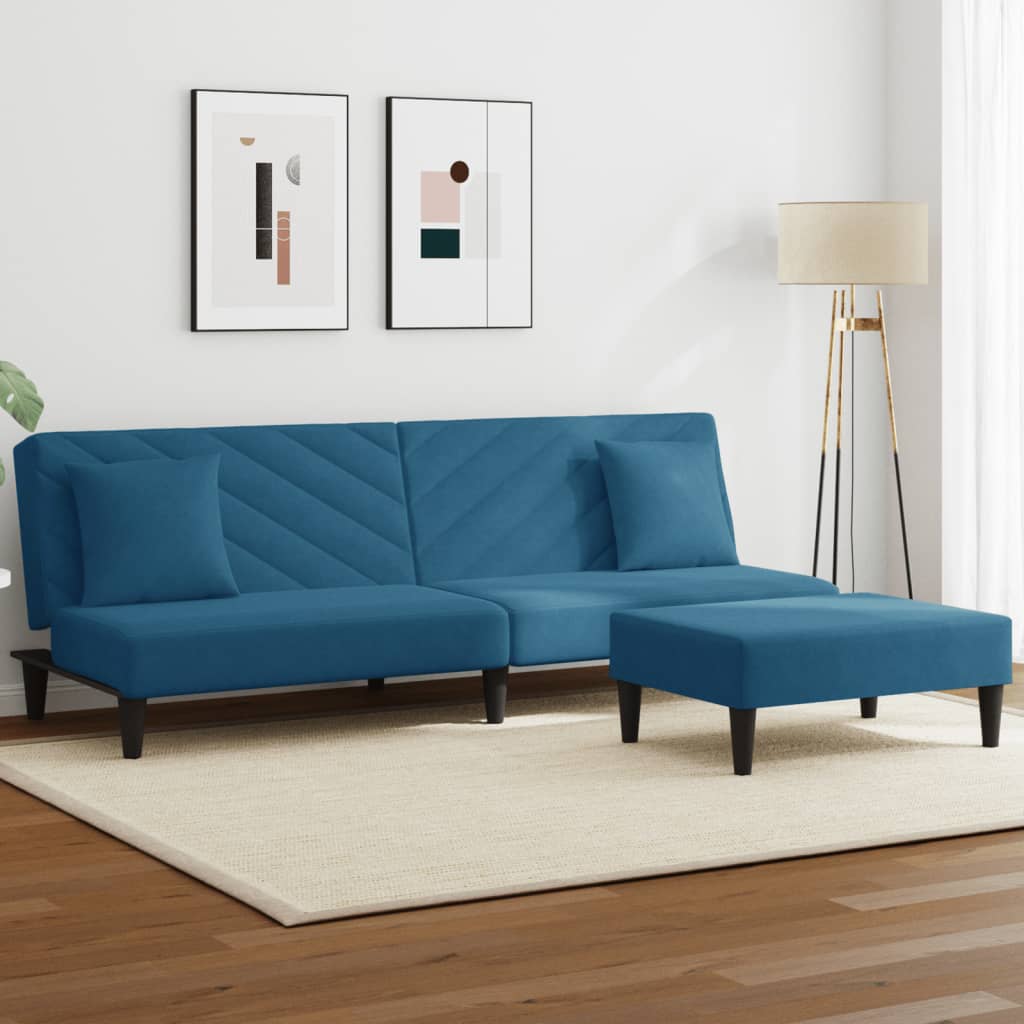 Ensemble de canapés 2 pcs avec coussins bleu velours - XIOS