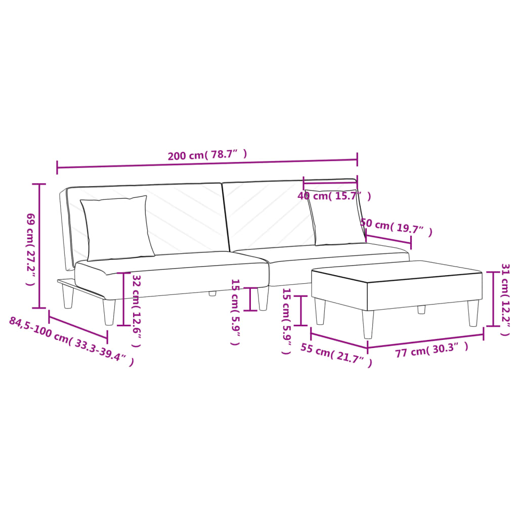 Ensemble de canapés 2 pcs avec coussins gris clair velours - XIOS