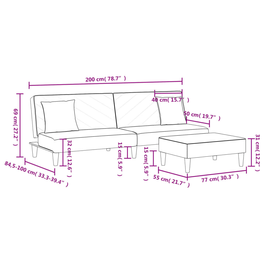 Ensemble de canapés 2 pcs avec coussins vert foncé velours - XIOS